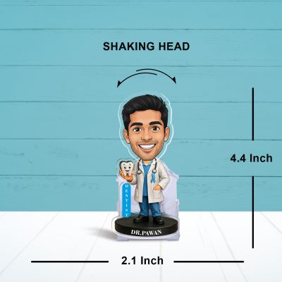 Personalized Dentist Bobblehead Caricature Standee Gift for Dentists, Dental Students & Orthodontists   Creative Clinic & Office Table Decor  Battery Powered Moving Head